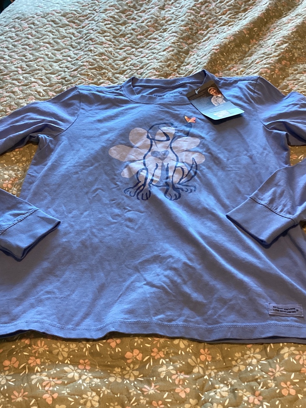 Life Is Good Blue Long-Sleeve Tee with Dog Graphic M NWT